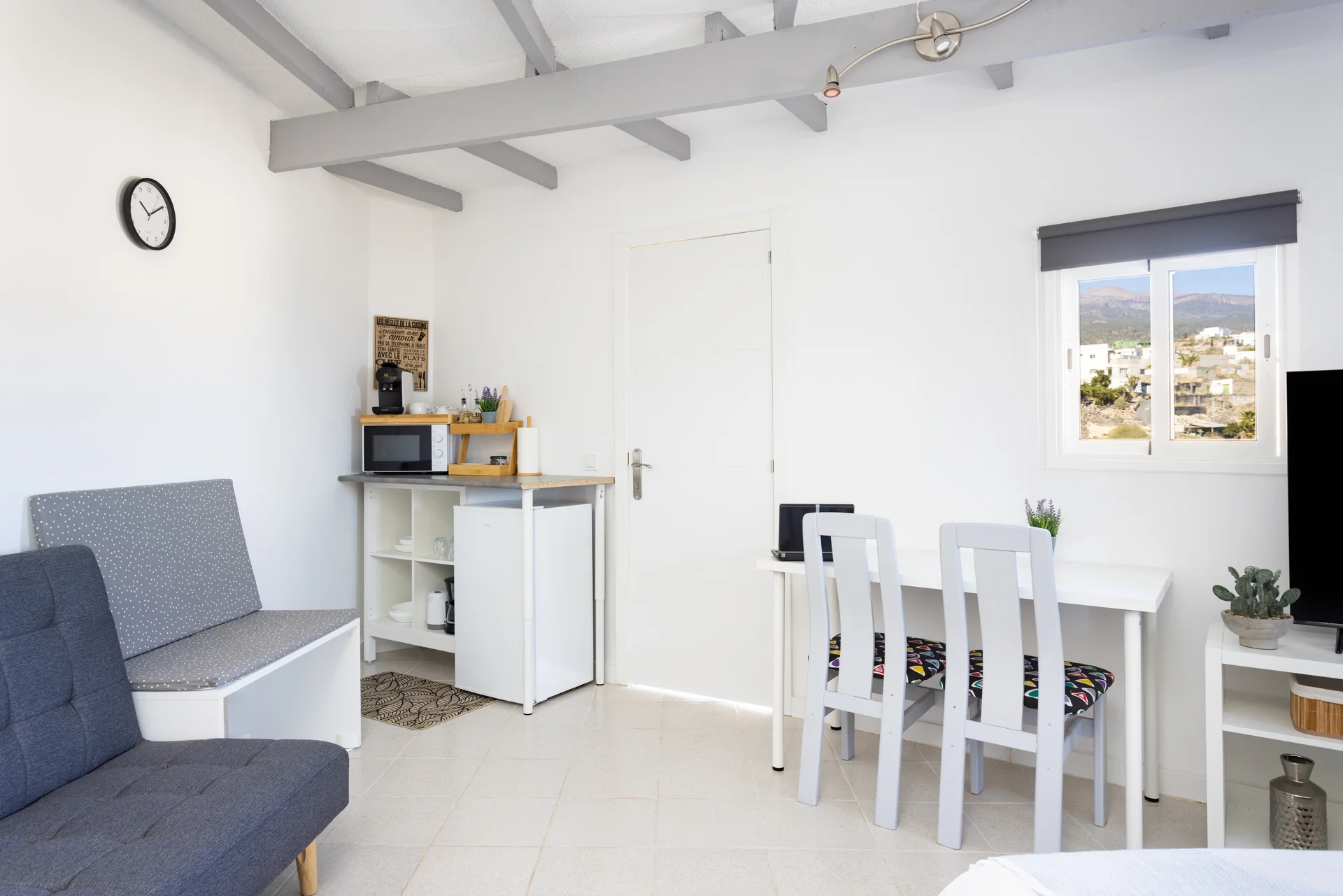 General view from bed with kitchen